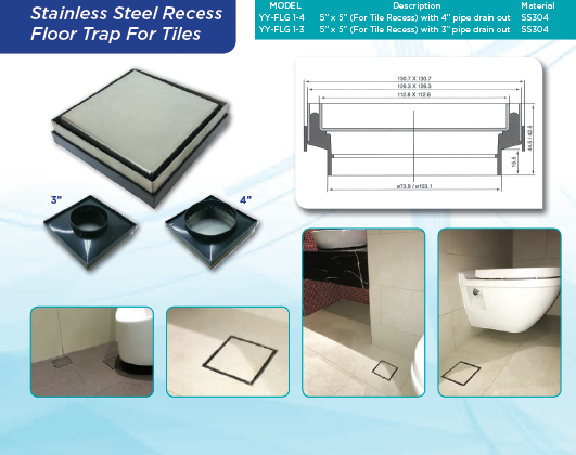 Stainless Steel Recess Floor Trap For Tiles Waterscience